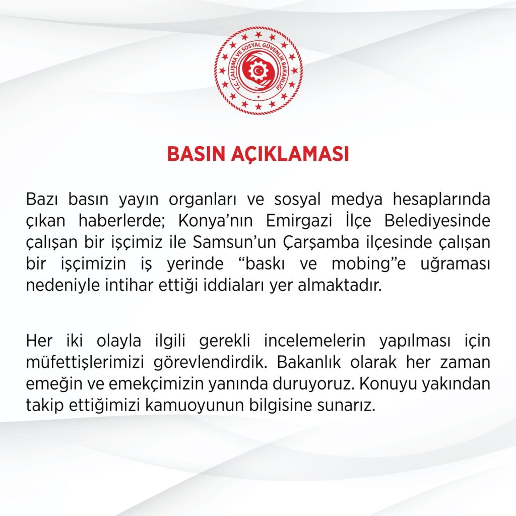 Çalışma ve Sosyal Güvenlik Bakanlığı Resmi Açıklama