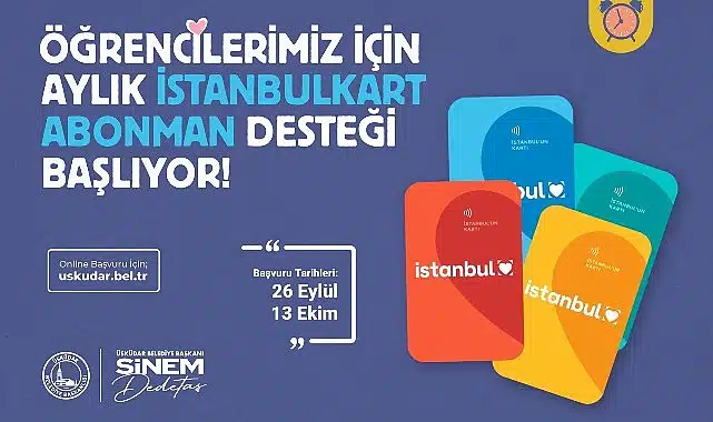 Üsküdar Belediyesi’nden öğrencilere İstanbulkart abonman desteği.