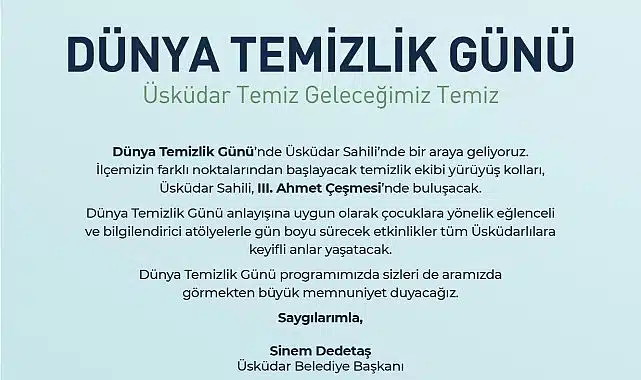 Üsküdar’da “Dünya Temizlik Günü” etkinlikleri düzenlenecek