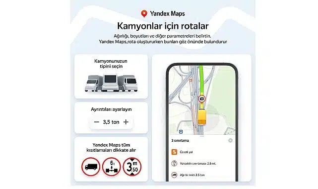 Yandex Maps, Kamyonlara Özel Navigasyon Özelliğini Türkiye’de Kullanıma Sundu