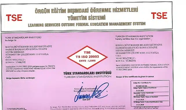 Konya Büyükşehir Belediyesi İtfaiye Dairesi Başkanlığı’na TSE’den Sertifika