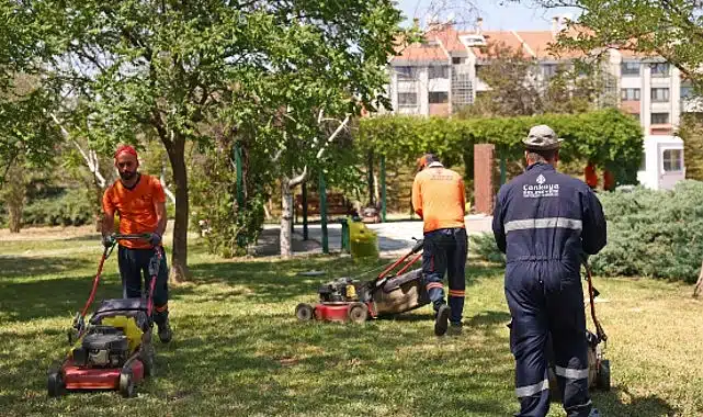 Çankaya Parklarında Çimler Biçiliyor, Otlar Temizleniyor