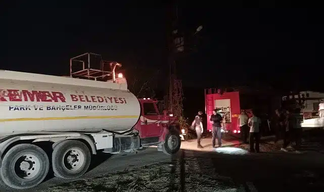 Kemer Belediye ekiplerinden trafo yangınına müdahale