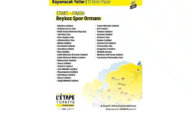 12 Ekim 2025 Pazar Günü L’Étape Türkiye by Tour de France Bisiklet Yarışı nedeni ile İstanbul’da yol kapanışları ve trafik düzenlemeleri